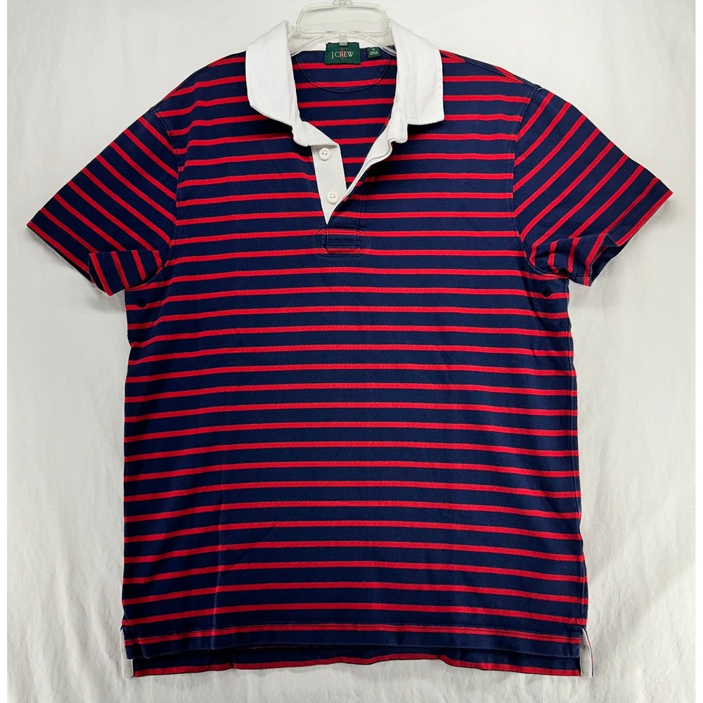 J.Crew Oarsman Mens Navy Red Striped Short Sleeve Rugby Polo Shirt Size M